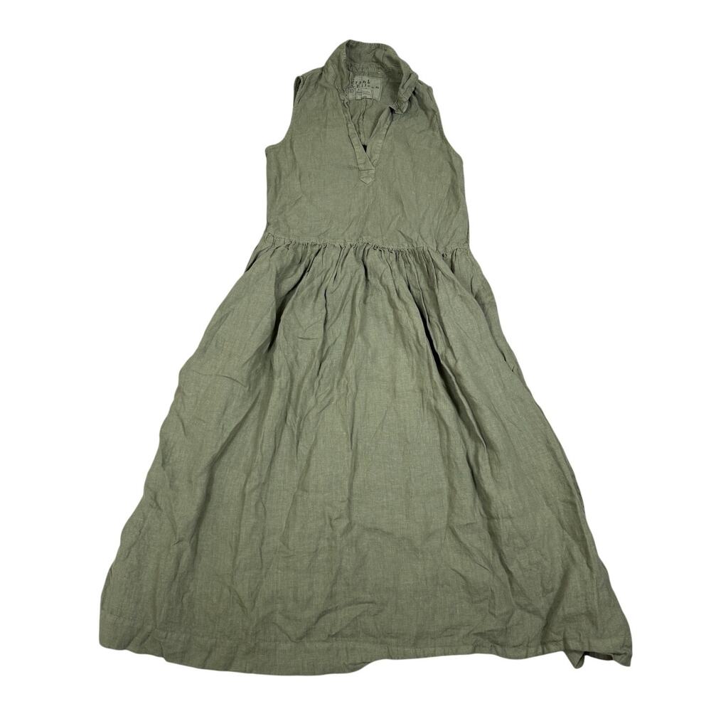 Frank & Eileen Womens Size S Daphne Olive Sleeveless Popover Linen Dress